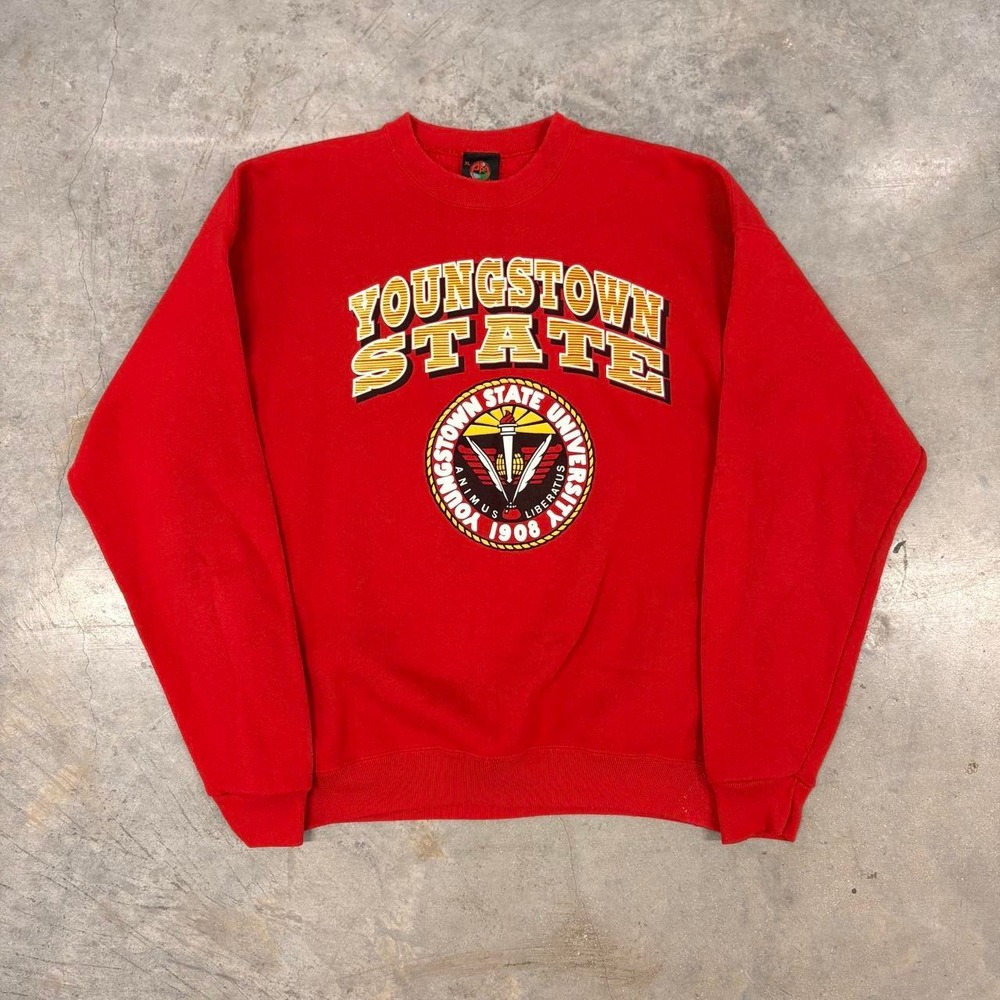 Vintage 90s Youngstown State University Crewneck Sweatshirt Red XL Made in USA